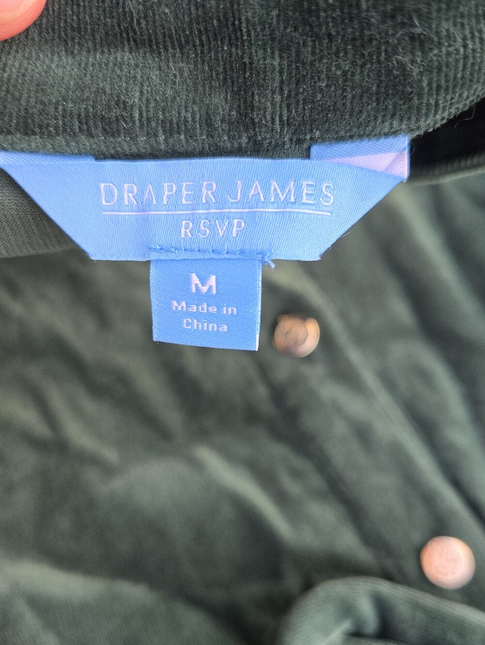 Draper James Forest Green Corduroy Long Sleeve Gold Button Front Dress Size M - Picture 9 of 9